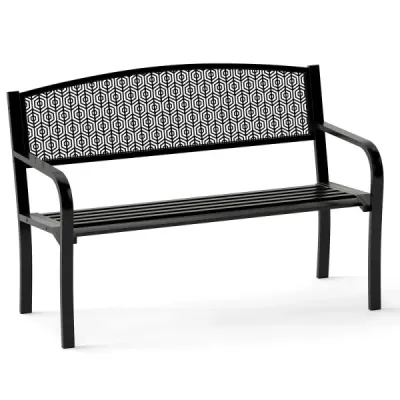 Kovová zahradní lavička Lavička pro 2 osoby odolná proti povětrnostním vlivům Balkonová lavička s područkou 128 x 60 x 86 cm černá