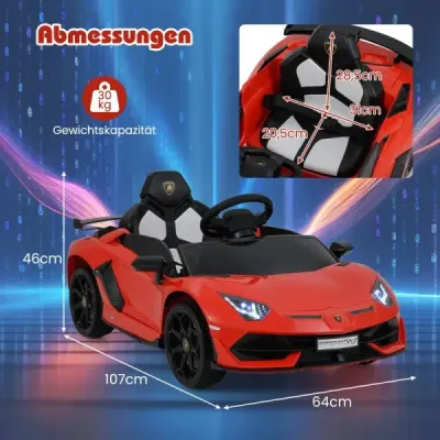 Lamborghini elektrické auto pro děti Dětské vozidlo s dálkovým ovládáním 2,4G a LED světlomety Elektrické vozidlo 3-5 km/h Červená barva