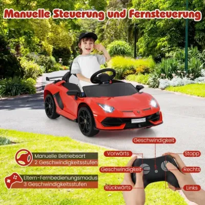 Lamborghini elektrické auto pro děti Dětské vozidlo s dálkovým ovládáním 2,4G a LED světlomety Elektrické vozidlo 3-5 km/h Červená barva