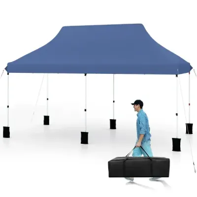 Skládací stan s baldachýnem o rozměrech 300 x 600 cm s taškou na přenášení Modrá