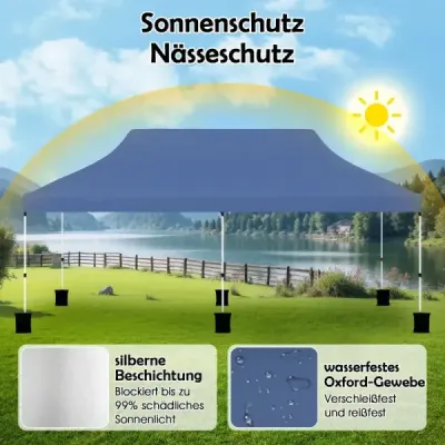 Skládací stan s baldachýnem o rozměrech 300 x 600 cm s taškou na přenášení Modrá