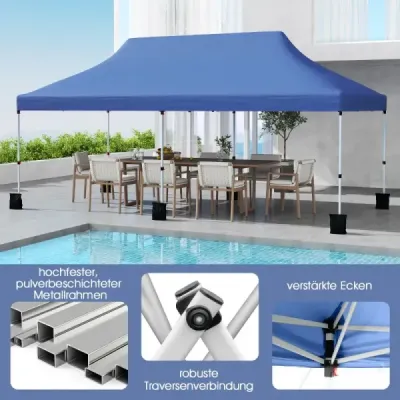 Skládací stan s baldachýnem o rozměrech 300 x 600 cm s taškou na přenášení Modrá