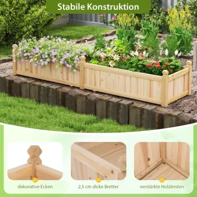 Vyvýšený záhon s květinovým truhlíkem Dřevěný truhlík s přepážkou Odvodňovací otvory a netkaná fólie Zahradní záhon Záhon 227 x 59,5 x 40 cm Přírodní