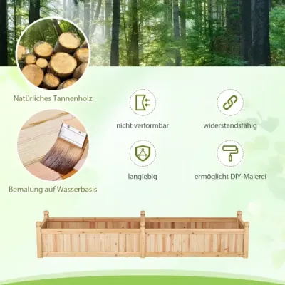 Vyvýšený záhon s květinovým truhlíkem Dřevěný truhlík s přepážkou Odvodňovací otvory a netkaná fólie Zahradní záhon Záhon 227 x 59,5 x 40 cm Přírodní