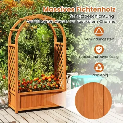 Květinový truhlík s mříží Vyvýšený záhon a zakřivenou střechou Oblouk z růží s truhlíkem na květináče Dřevo 83 x 36 x 146 cm