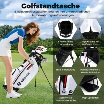 Dámská kompletní sada 15 golfových holí pro praváky s golfovým bagem a pláštěnkou červená