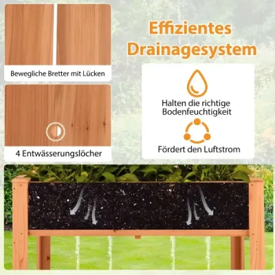 Dřevěný vyvýšený záhon s mříží a policí Záhon s drenážními otvory Zahradní záhon Box na květináče Hnědá barva