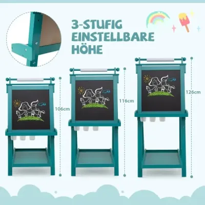 Dětská výškově nastavitelná tabule s bílou tabulí a magnetickou tabulí Skládací stojan zelený