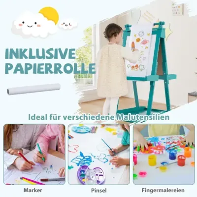 Dětská výškově nastavitelná tabule s bílou tabulí a magnetickou tabulí Skládací stojan zelený