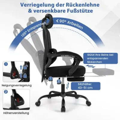 Ergonomická kancelářská židle s výsuvnou podnožkou Kancelářská židle s nastavitelným opěradlem Otočná židle do domácnosti