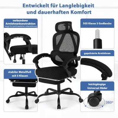 Ergonomická kancelářská židle s výsuvnou podnožkou Kancelářská židle s nastavitelným opěradlem Otočná židle do domácnosti