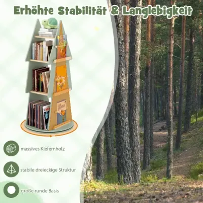 Dětský regál na knihy otočný o 360° Dětský kolotoč na knihy 4 úrovně ve tvaru stromu Ø48 x 102 cm volně stojící regál na knihy