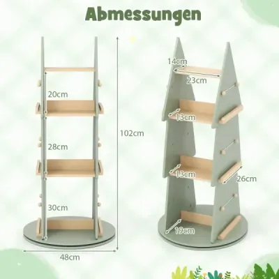 Dětský regál na knihy otočný o 360° Dětský kolotoč na knihy 4 úrovně ve tvaru stromu Ø48 x 102 cm volně stojící regál na knihy