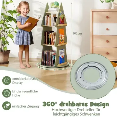 Dětský regál na knihy otočný o 360° Dětský kolotoč na knihy 4 úrovně ve tvaru stromu Ø48 x 102 cm volně stojící regál na knihy