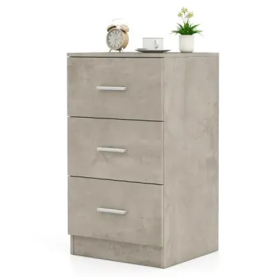 Noční stolek se 3 zásuvkami Noční stolek ve vysokém lesku Noční komoda k posteli se skříňovou pružinou 37 x 34 x 66,5 cm Cementově šedá