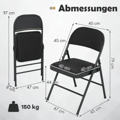 4 skládací židle zahradní židle skládací kempingová židle imitace kůže s kovovým rámem jídelní židle  do 150 kg