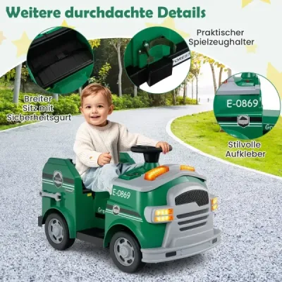 Dětské hasičské auto na klouzání 12V hasičské auto s lopatou a hasicím přístrojem na klouzání zelené barvy