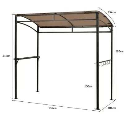 Grilovací altán Kovový rám odolný proti povětrnostním vlivům s policí a háčky 216 x 134 x 211 cm Hnědý