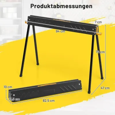 Sada 2 pracovních kozlíků s nosností až 500 kg Skládací kozlíkový pilový kůň s 2 x 4 opěrnými rameny 94 x 47 x 74 cm Černá barva