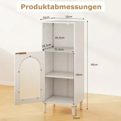 Koupelnová skříňka  úzká s otevřenou přihrádkou a skleněnými dvířky dřevěná s nastavitelnou policí 35 x 30 x 90 cm Bílá