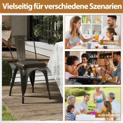 Jídelní židle sada 4 židlí bistro kovové židle stohovatelné kuchyňské židle čalouněné zahradní židle s opěradlem 44 x 53 x 84 cm gunmetal grey