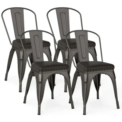Jídelní židle sada 4 židlí bistro kovové židle stohovatelné kuchyňské židle čalouněné zahradní židle s opěradlem 44 x 53 x 84 cm gunmetal grey