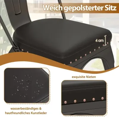 Jídelní židle sada 4 židlí bistro kovové židle stohovatelné kuchyňské židle čalouněné zahradní židle s opěradlem 44 x 53 x 84 cm gunmetal grey