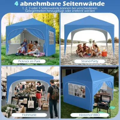Pavilon 3 x 3 M se 4 odnímatelnými bočnicemi Zahradní stan včetně srolované tašky 8 kolíků 4 kotvy Modrá barva