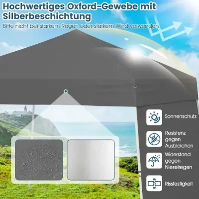 Výklopný altán 430 x 280 cm se 2 bočními stěnami, které lze přeměnit na markýzu, kempingový stan Partz, šedý