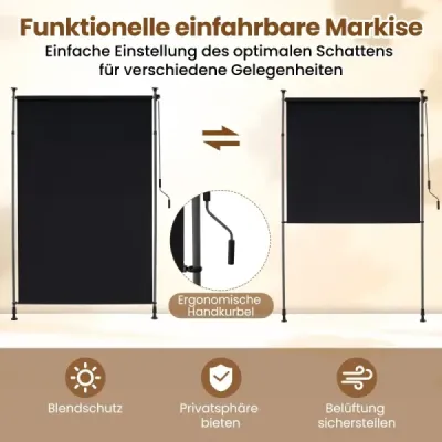 Vertikální markýza venkovní vertikální markýza 200 x 220-310 cm výškově nastavitelná a rozkládací balkonová markýza černá