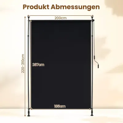 Vertikální markýza venkovní vertikální markýza 200 x 220-310 cm výškově nastavitelná a rozkládací balkonová markýza černá