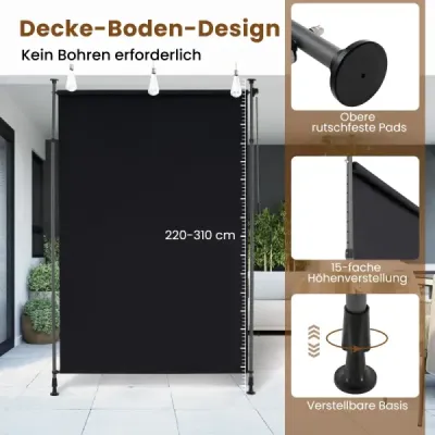 Vertikální markýza venkovní vertikální markýza 200 x 220-310 cm výškově nastavitelná a rozkládací balkonová markýza černá