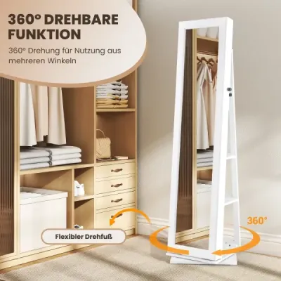 Otočná šperkovnice o 360° s celoplošným zrcadlem, bílá