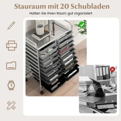 Vozík s 20 stohovatelnými zásuvkami a kovovým rámem Roll container Koupelnový vozík Smíšený černý