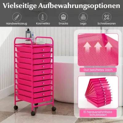 Koupelnový vozík Mobilní podstavec s 10 zásuvkami 33 x 37 x 86 cm Hot Pink