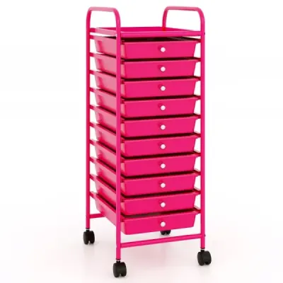 Koupelnový vozík Mobilní podstavec s 10 zásuvkami 33 x 37 x 86 cm Hot Pink