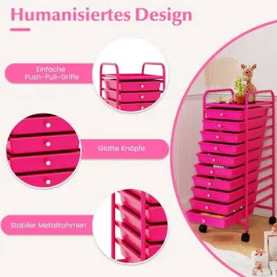 Koupelnový vozík Mobilní podstavec s 10 zásuvkami 33 x 37 x 86 cm Hot Pink