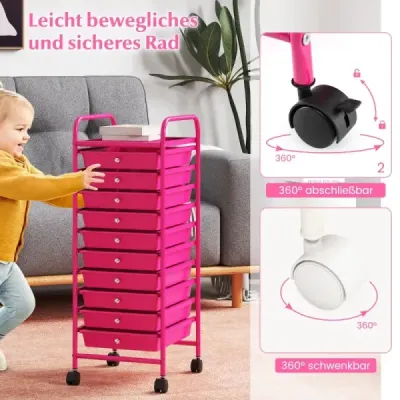 Koupelnový vozík Mobilní podstavec s 10 zásuvkami 33 x 37 x 86 cm Hot Pink