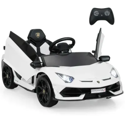 Dětské elektrické auto Lamborghini, dětské vozidlo s 2,4G dálkovým ovládáním a LED světlomety, elektrické vozidlo, bílé
