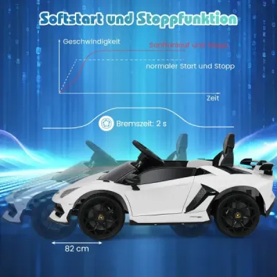 Dětské elektrické auto Lamborghini, dětské vozidlo s 2,4G dálkovým ovládáním a LED světlomety, elektrické vozidlo, bílé