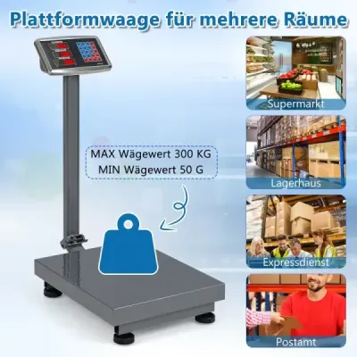 Digitální plošinová váha 300 kg / 50 g balíková váha s kalkulačkou ceny LB/KG multifunkční dílenská váha stříbrná