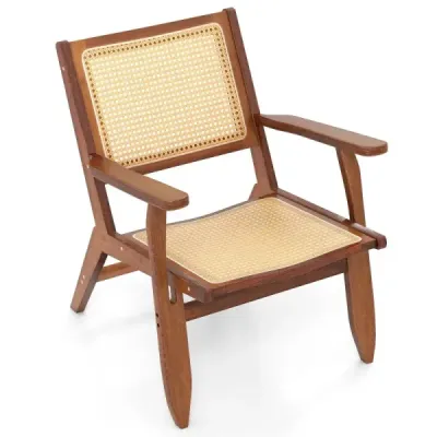 Ratanová židle s ergonomickým opěradlem a područkami Bambusová jídelní židle