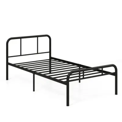 Jednolůžko s čelem a nožním lůžkem, kovový rám postele, kovová plošina pro matraci 90 x 200 cm