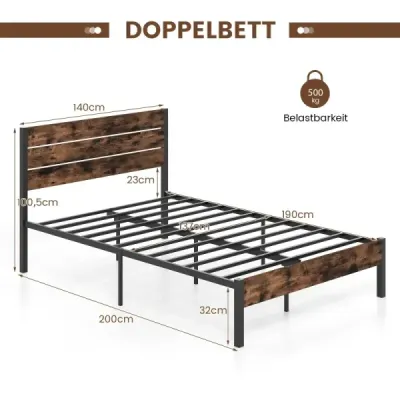 Kovový rám postele pro matraci 200 x 140 cm, rám manželské postele s lamelovým roštem a úložným prostorem