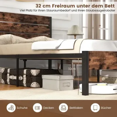 Kovový rám postele pro matraci 200 x 140 cm, rám manželské postele s lamelovým roštem a úložným prostorem