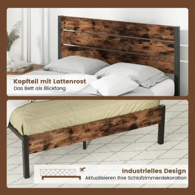 Kovový rám postele pro matraci 200 x 140 cm, rám manželské postele s lamelovým roštem a úložným prostorem