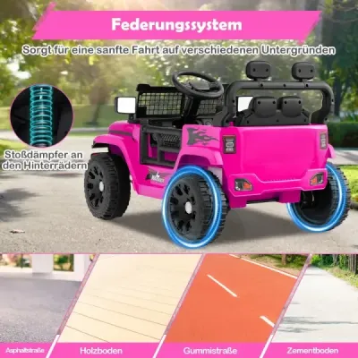 12V dětské elektrické autíčko s dálkovým ovládáním, hudbou, klaksonem a LED světly růžové