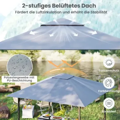 Grilovací pavilon s barem a 2 židlemi Zahradní pavilon s dvojitou střechou 3dílná barová sada šedá