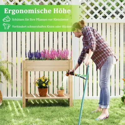 Dřevěný vyvýšený záhon s policí Vyvýšený záhon s drenážními přihrádkami Truhlík Zeleninový záhon Přírodní