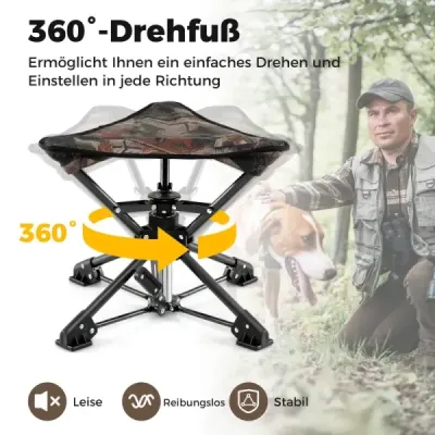 Skládací stolička, otočná o 360°, kempingová stolička s protiskluzovými nožičkami a přepravní taškou, maskáčová